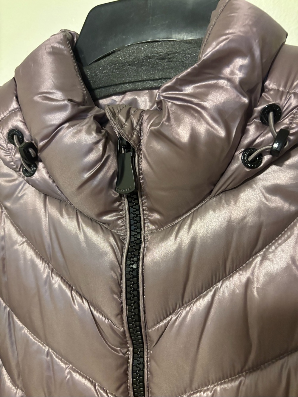 Calvin Klein Metallic Mauve Long Chevron Puffer Coat - Picture 3 of 12